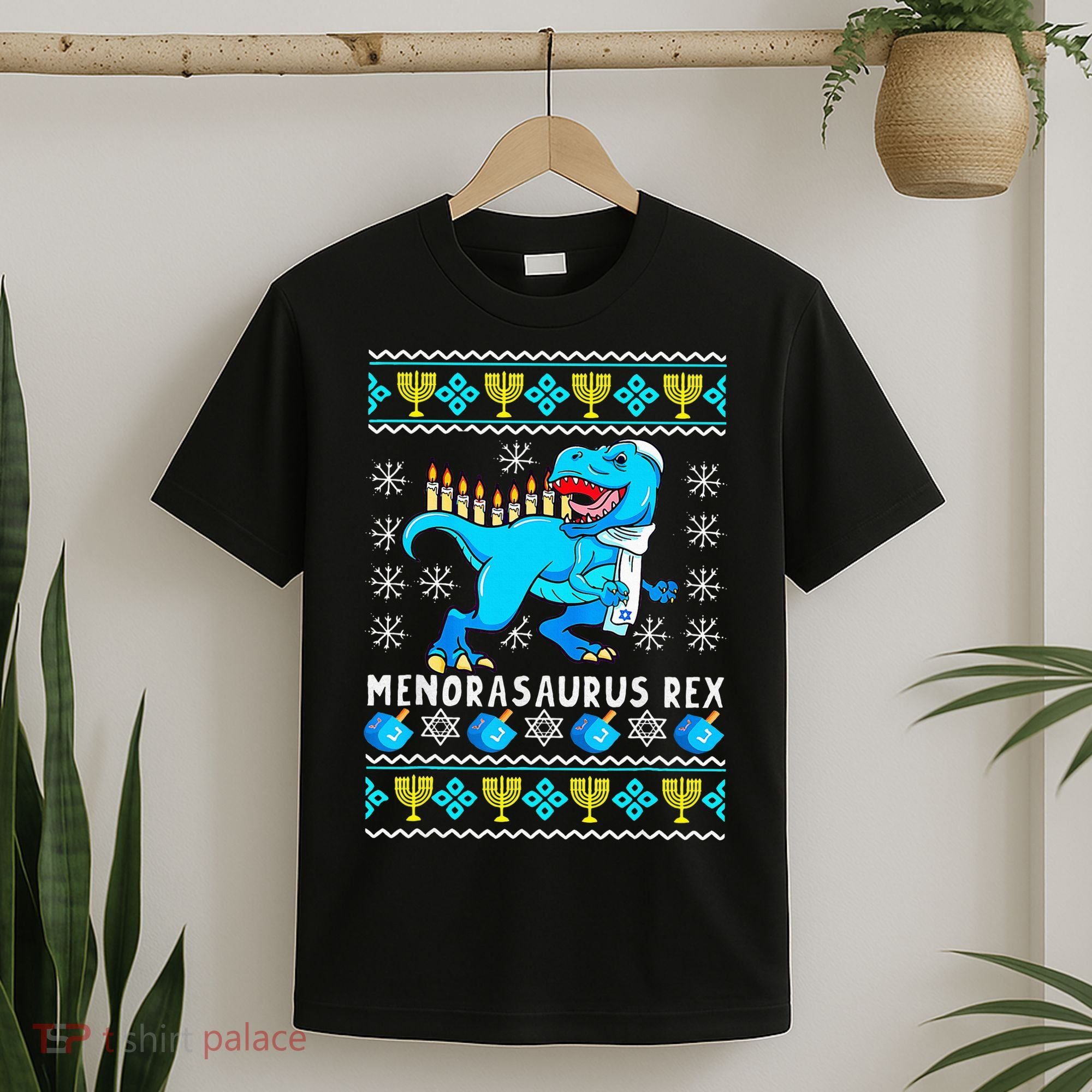 Menorasaurus Rex T Rex Dinosaur Hanukkah T-Shirt