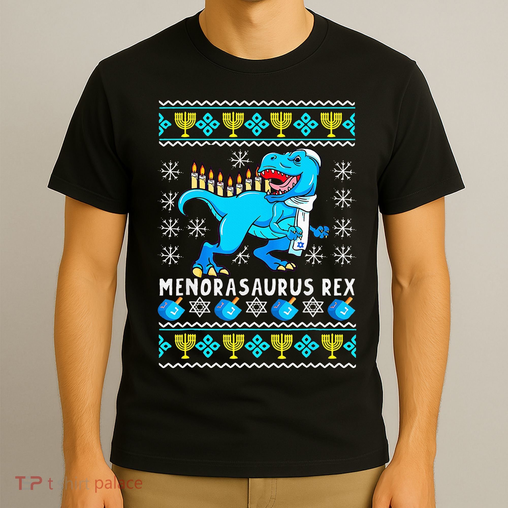 Menorasaurus Rex T Rex Dinosaur Hanukkah T-Shirt