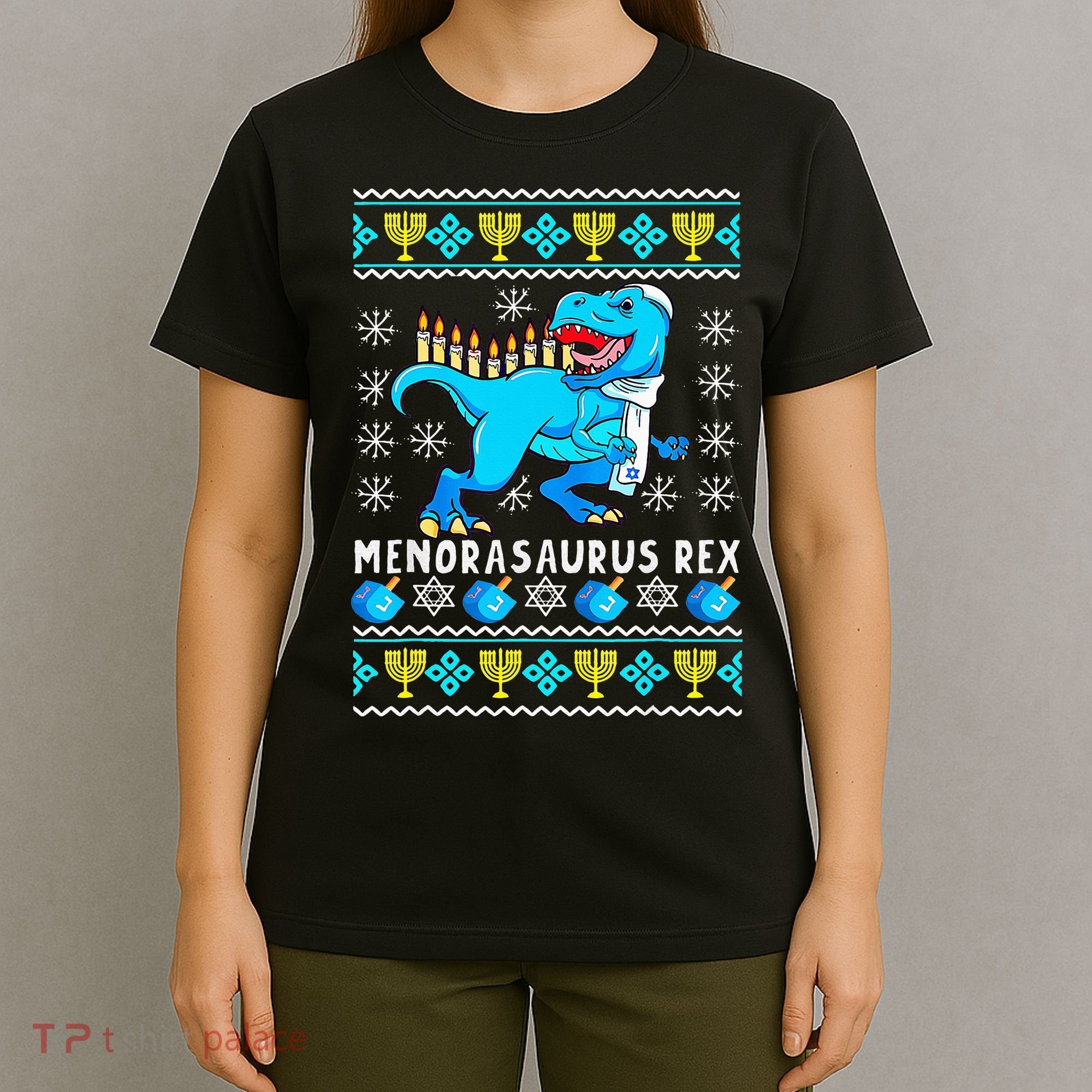 Menorasaurus Rex T Rex Dinosaur Hanukkah T-Shirt