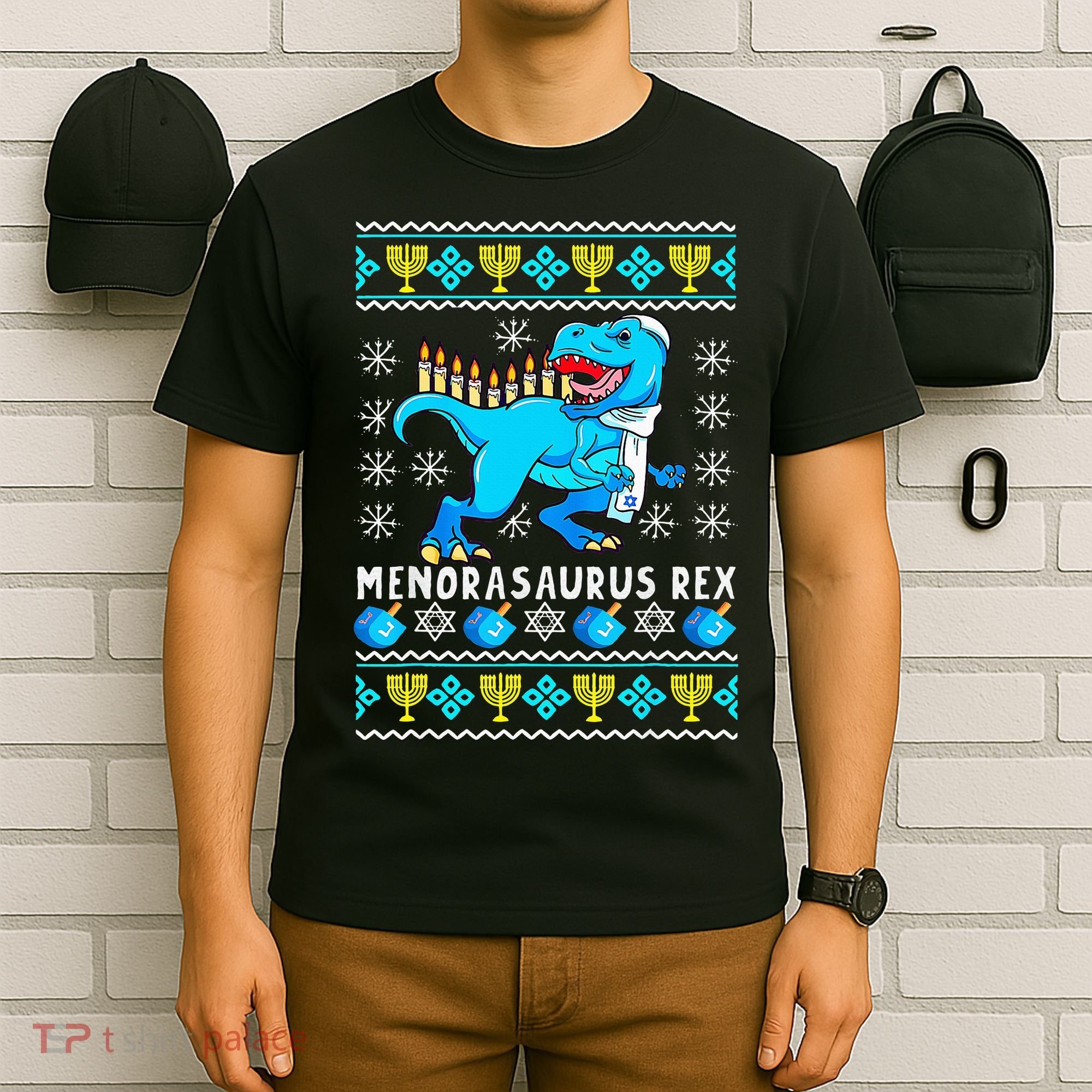 Menorasaurus Rex T Rex Dinosaur Hanukkah T-Shirt