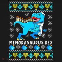 Menorasaurus Rex T Rex Dinosaur Hanukkah T-Shirt thumb 7