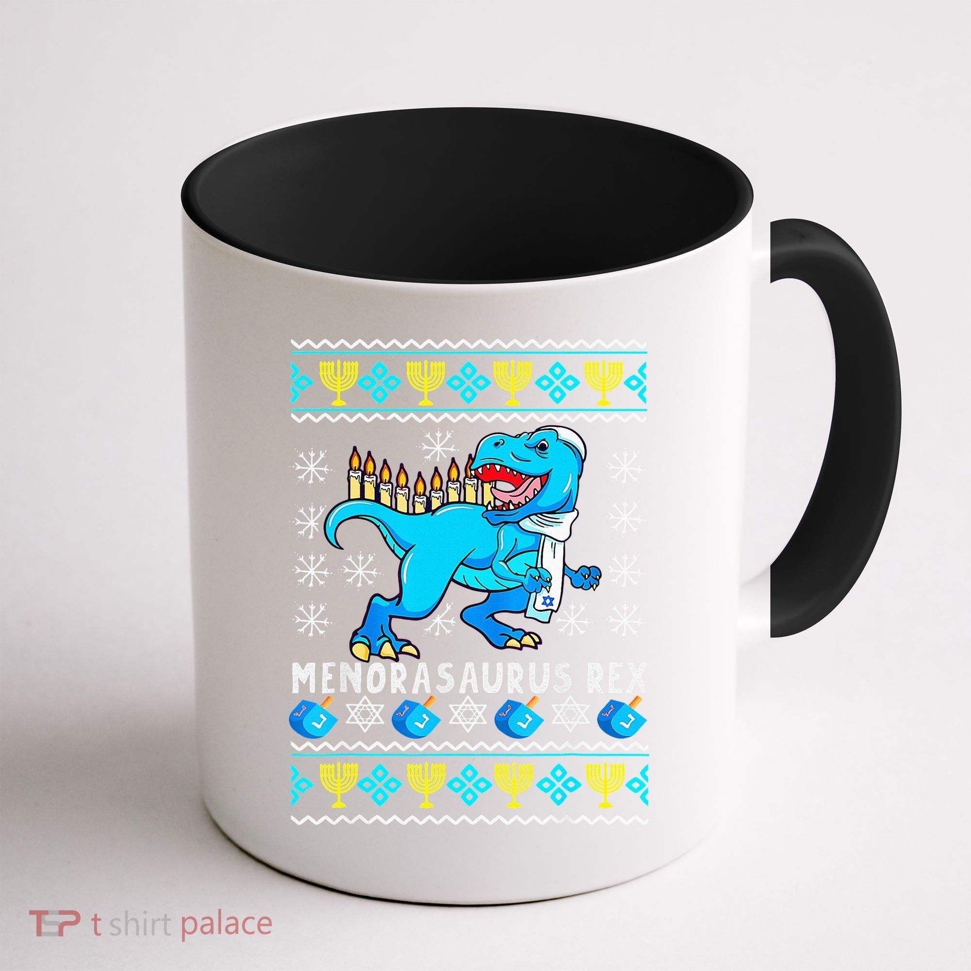 Menorasaurus Rex T Rex Dinosaur Hanukkah Coffee Mug
