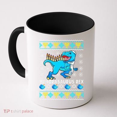 Menorasaurus Rex T Rex Dinosaur Hanukkah Coffee Mug