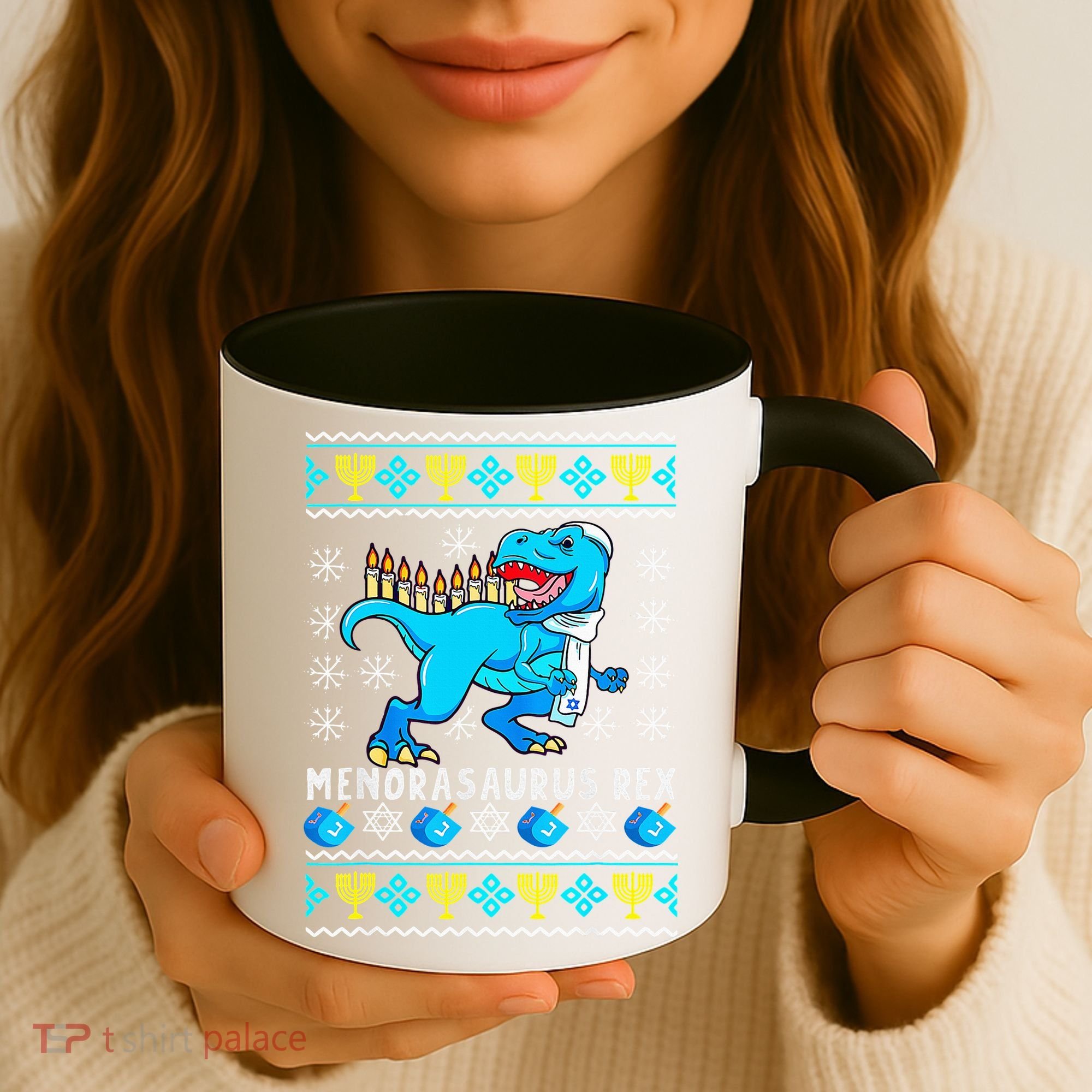 Menorasaurus Rex T Rex Dinosaur Hanukkah Coffee Mug