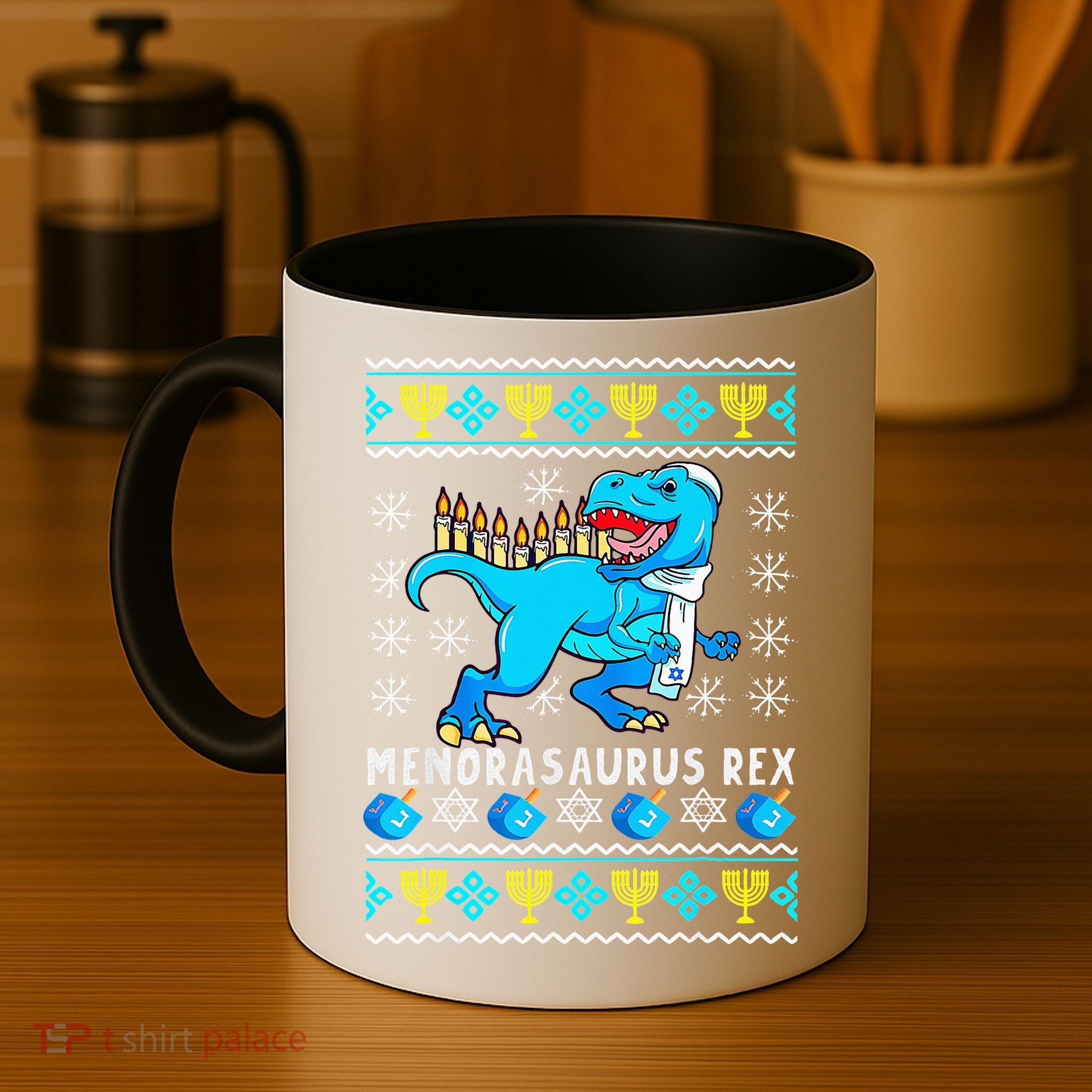 Menorasaurus Rex T Rex Dinosaur Hanukkah Coffee Mug