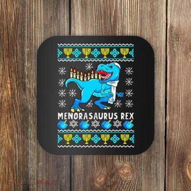 Menorasaurus Rex T Rex Dinosaur Hanukkah Coaster