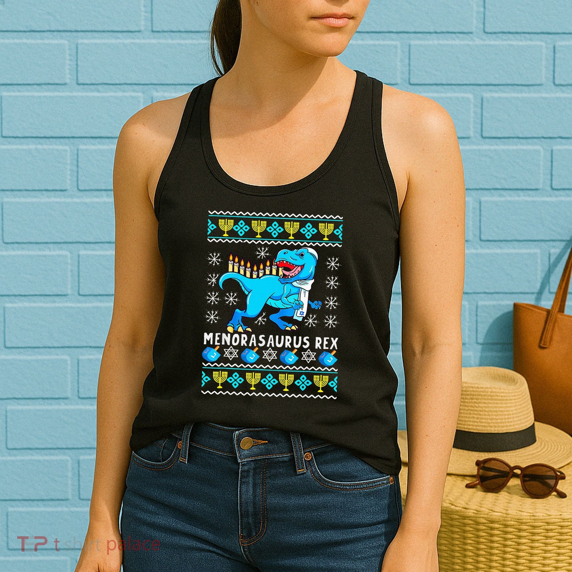 Menorasaurus Rex T Rex Dinosaur Hanukkah Women's Tank Top