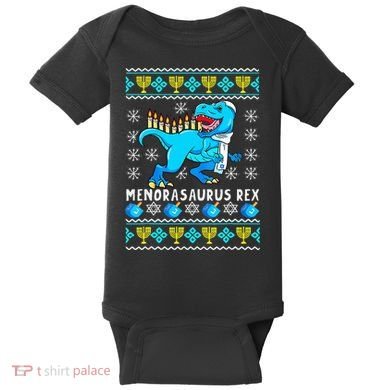 Menorasaurus Rex T Rex Dinosaur Hanukkah Baby Bodysuit