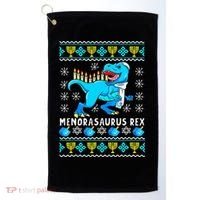 Menorasaurus Rex T Rex Dinosaur Hanukkah Golf Towel thumb 0