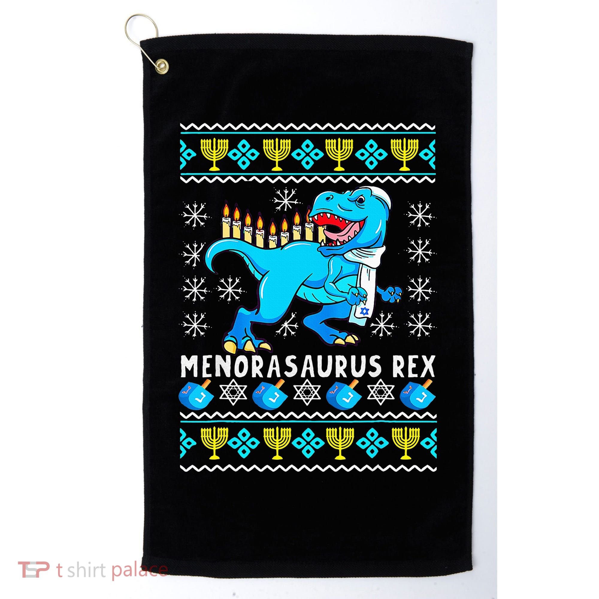Menorasaurus Rex T Rex Dinosaur Hanukkah Golf Towel