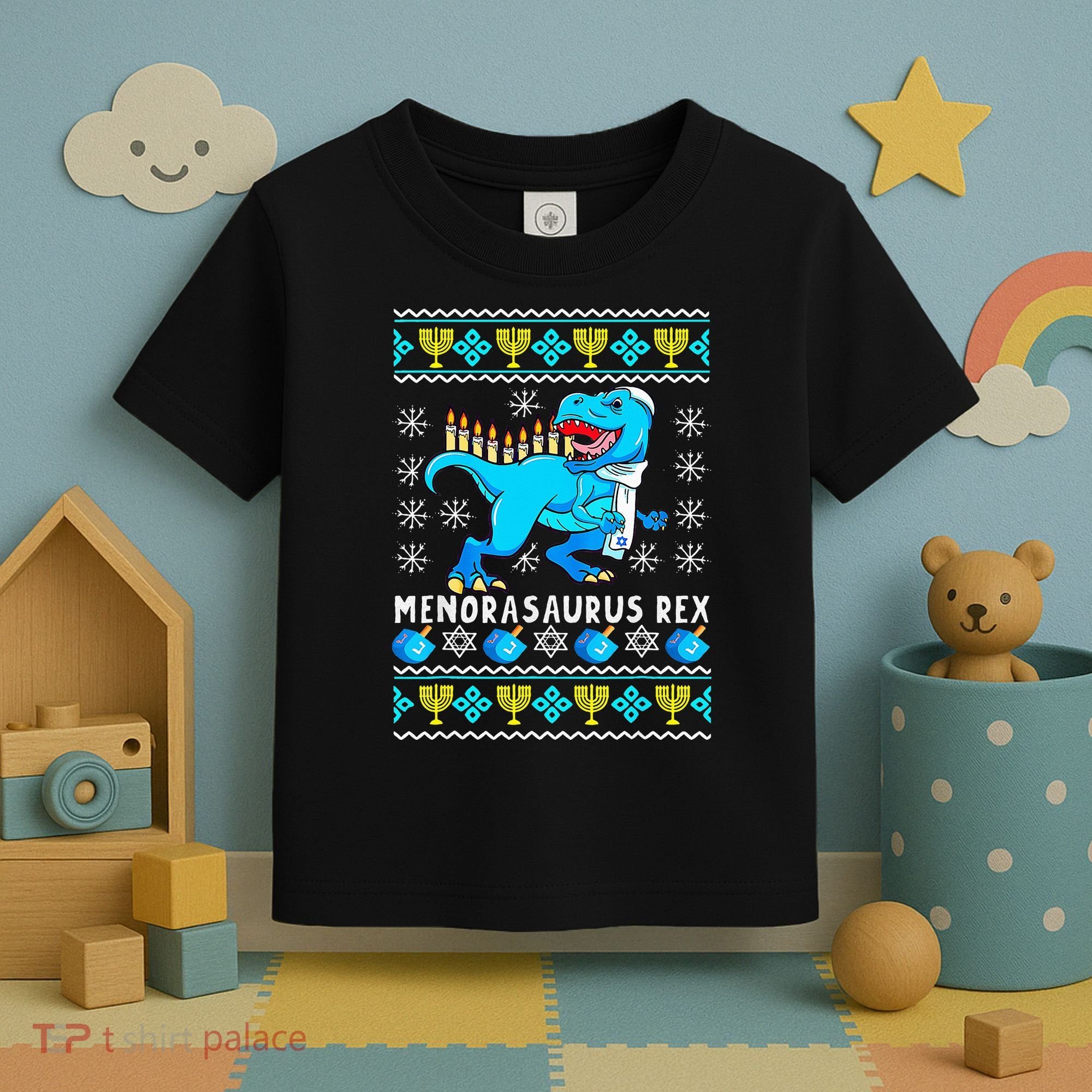 Menorasaurus Rex T Rex Dinosaur Hanukkah Toddler T-Shirt