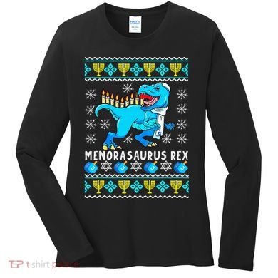 Menorasaurus Rex T Rex Dinosaur Hanukkah Women's Long Sleeve Shirt