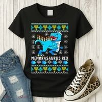 Menorasaurus Rex T Rex Dinosaur Hanukkah Women's T-Shirt thumb 3