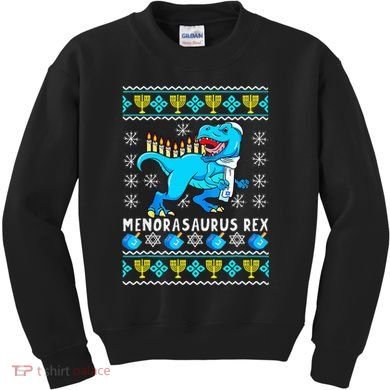 Menorasaurus Rex T Rex Dinosaur Hanukkah Kids Sweatshirt