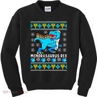 Menorasaurus Rex T Rex Dinosaur Hanukkah Kids Sweatshirt thumb 0