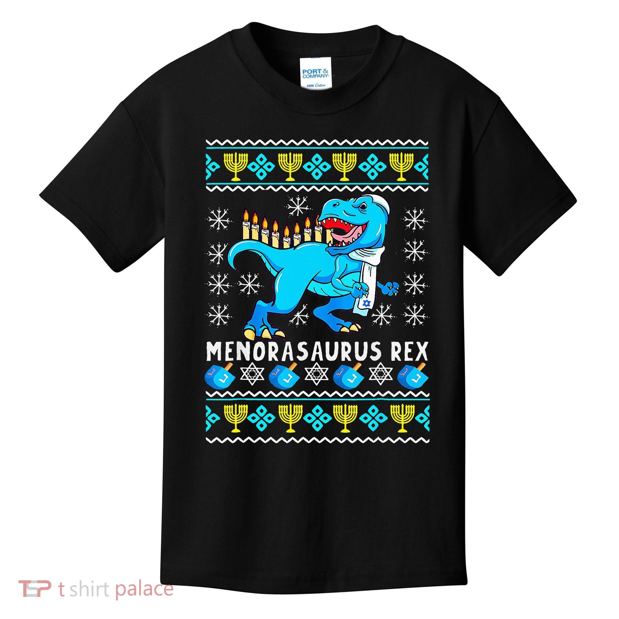 Menorasaurus Rex T Rex Dinosaur Hanukkah Kids T-Shirt
