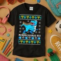 Menorasaurus Rex T Rex Dinosaur Hanukkah Kids T-Shirt thumb 3