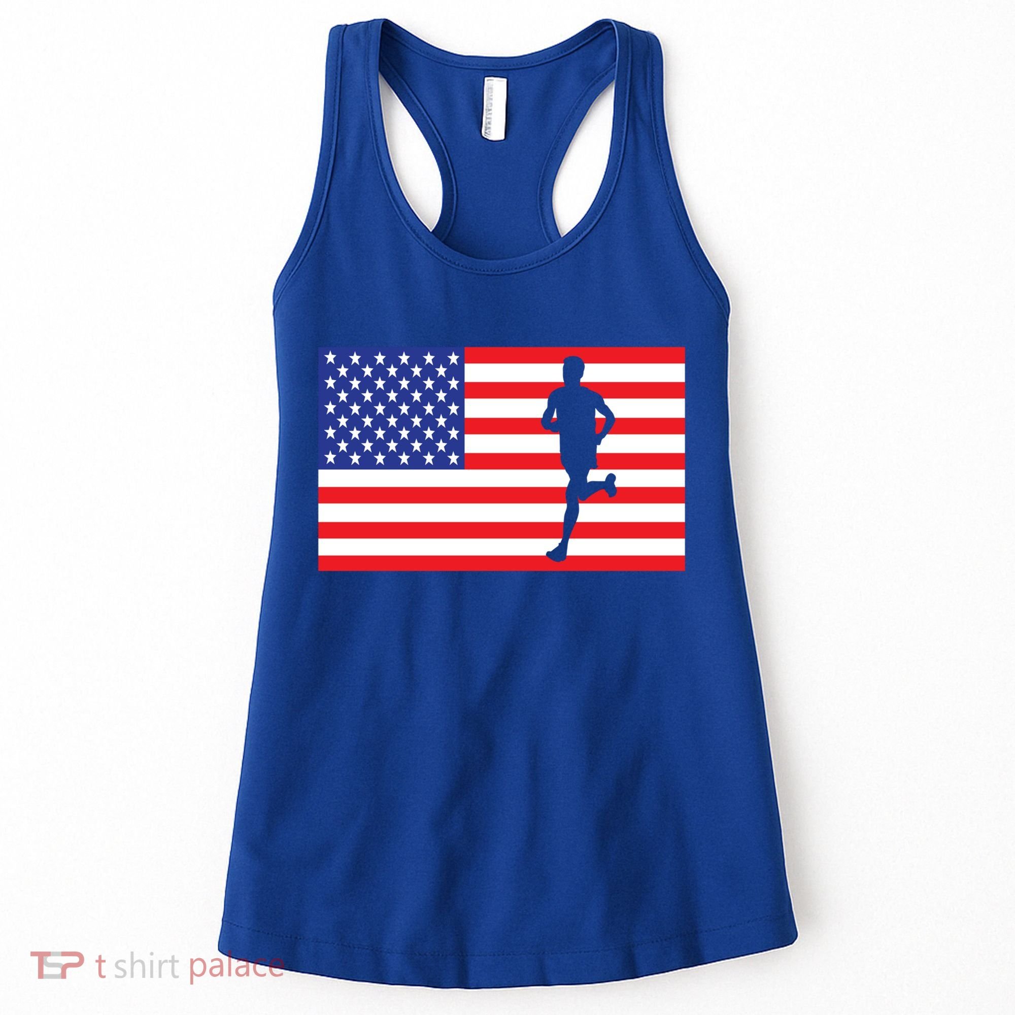 Marathon Runner Usa American Flag Race Running 4th Of July Funny Gift Women's Tank Top