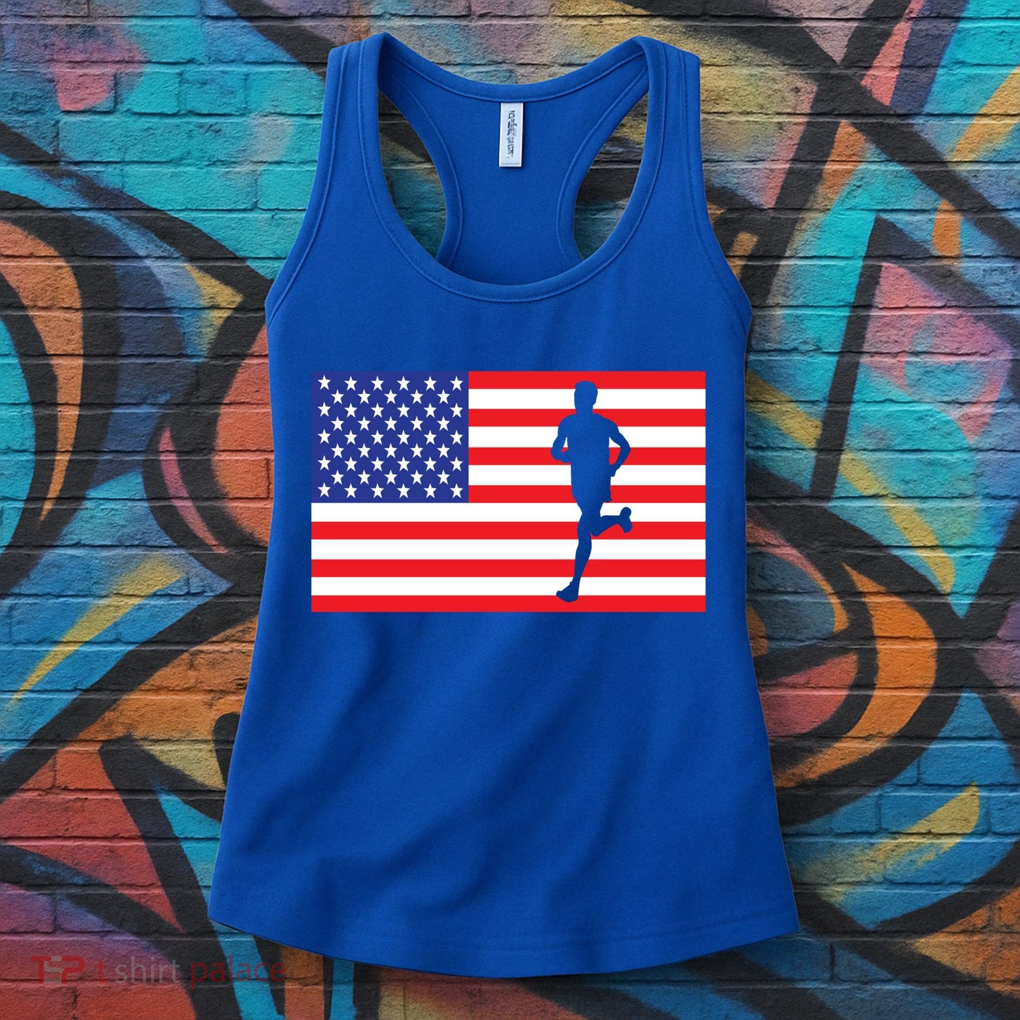 Marathon Runner Usa American Flag Race Running 4th Of July Funny Gift Women's Tank Top