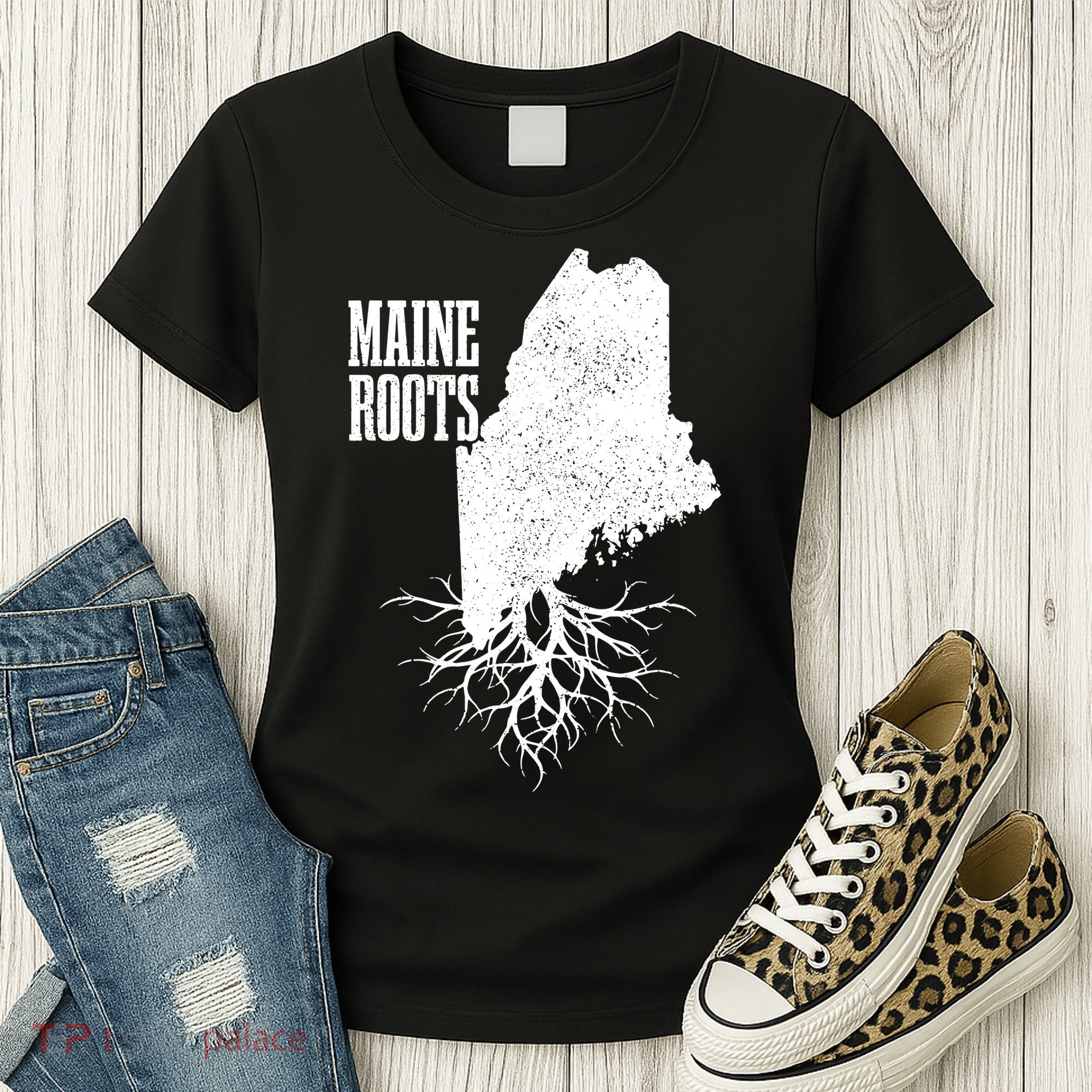 Maine Roots Vintage Usa Patriotic Pride State Map Gift Women's T-Shirt