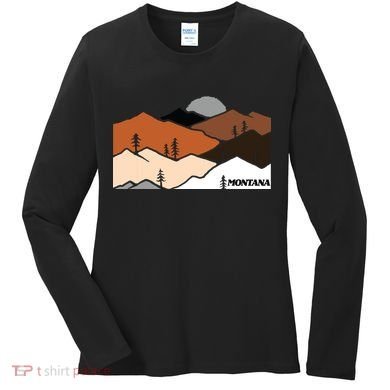 Montana Retro Vintage Mountain Outdoors State Graphic Women's Long Sleeve Shirt