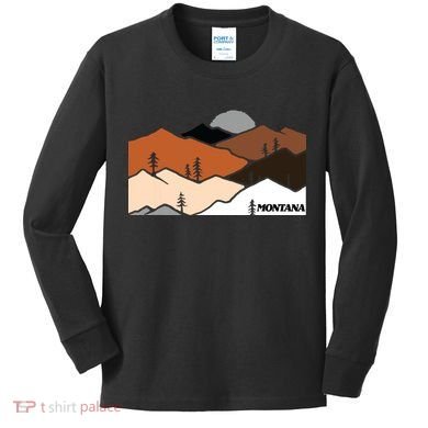 Montana Retro Vintage Mountain Outdoors State Graphic Kids Long Sleeve Shirt
