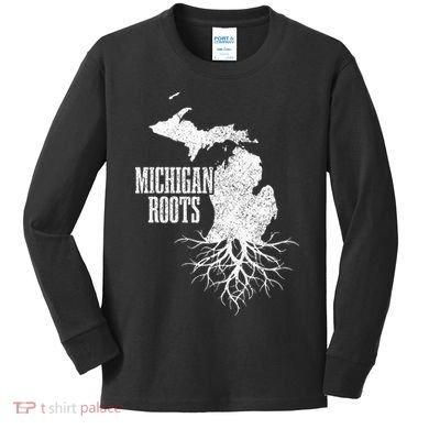 Michigan Roots Vintage Pride State Map Gift Kids Long Sleeve Shirt