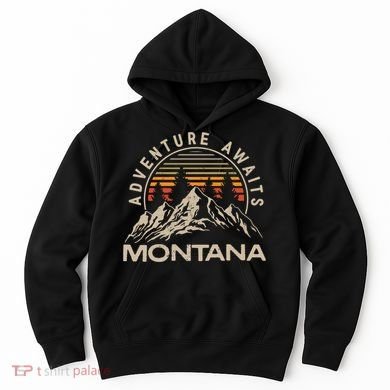 Montana Retro Vintage Outdoors Mountain Graphic Design Hoodie