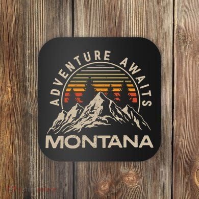Montana Retro Vintage Outdoors Mountain Graphic Design Coaster
