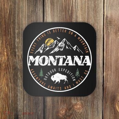 Montana Retro Vintage Mountain Outdoors State Coaster