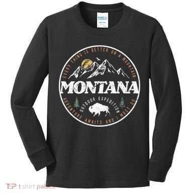 Montana Retro Vintage Mountain Outdoors State Kids Long Sleeve Shirt