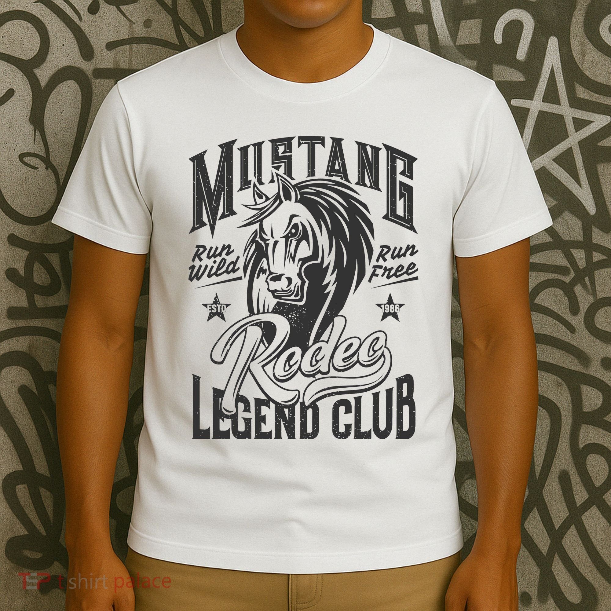 Mustang Run Wild Run Free Rodeo Legend Club T-Shirt