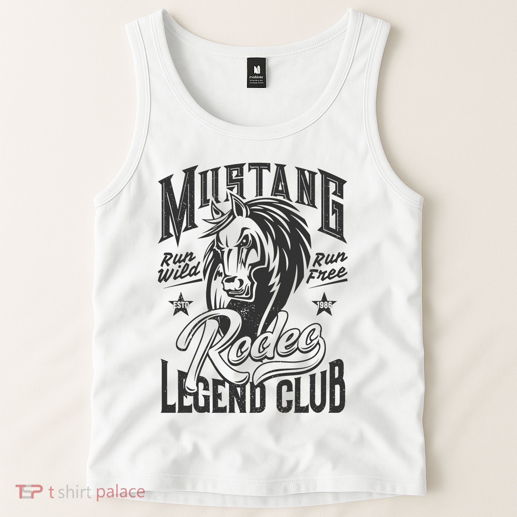 Mustang Run Wild Run Free Rodeo Legend Club Tank Top