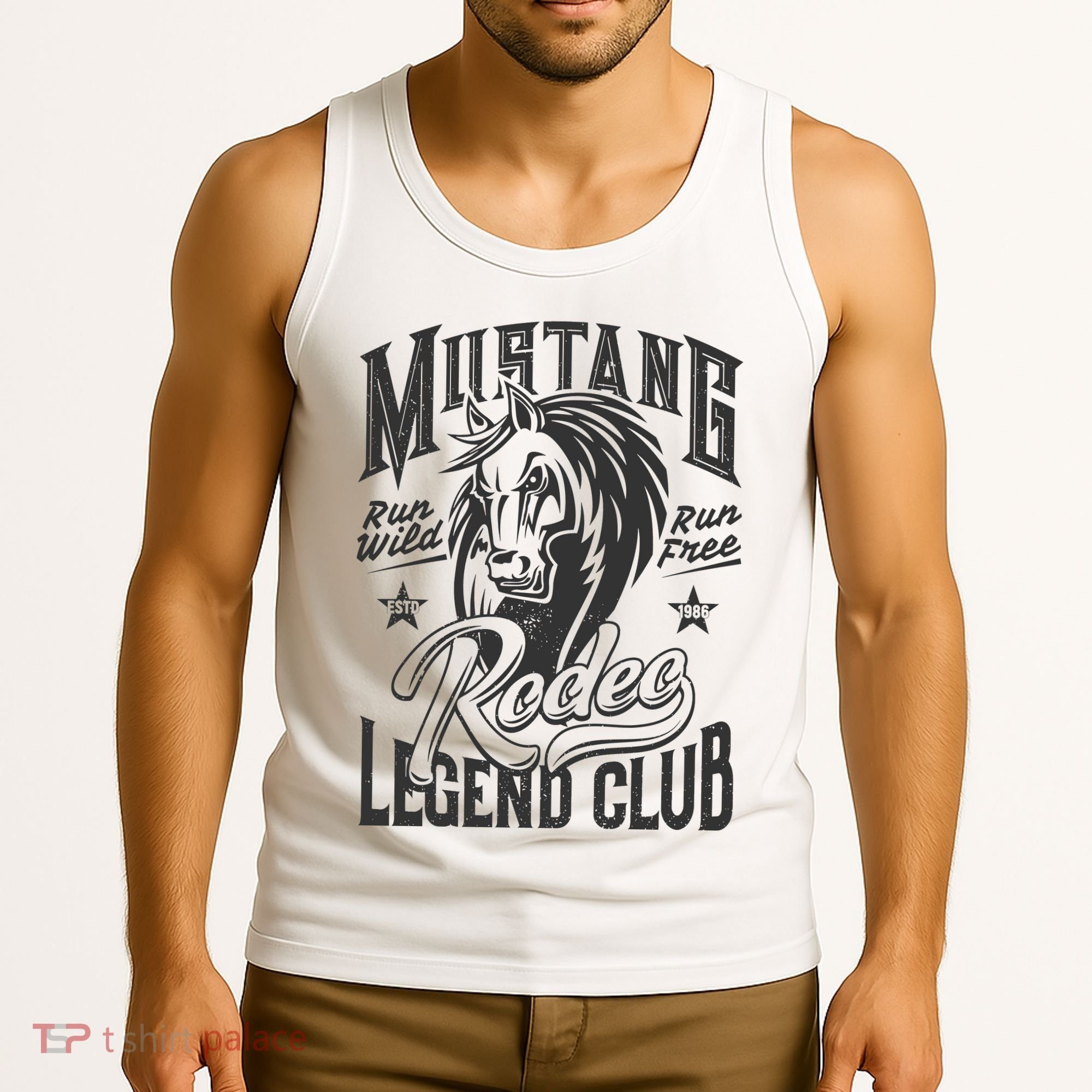 Mustang Run Wild Run Free Rodeo Legend Club Tank Top