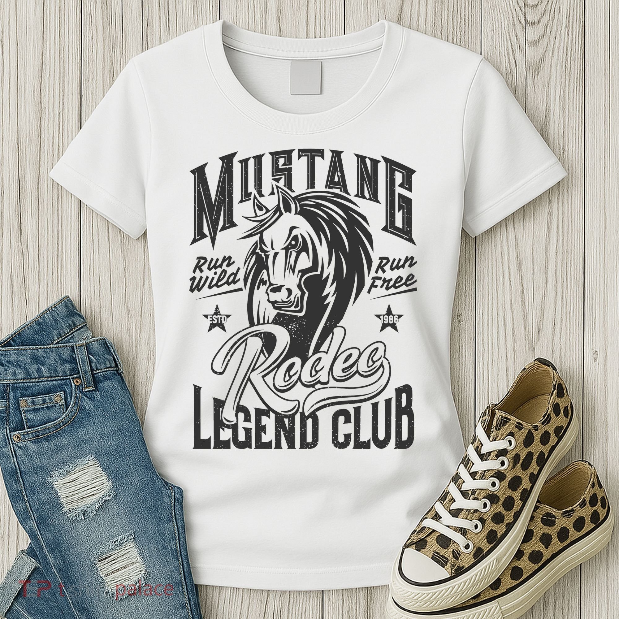 Mustang Run Wild Run Free Rodeo Legend Club Women's T-Shirt