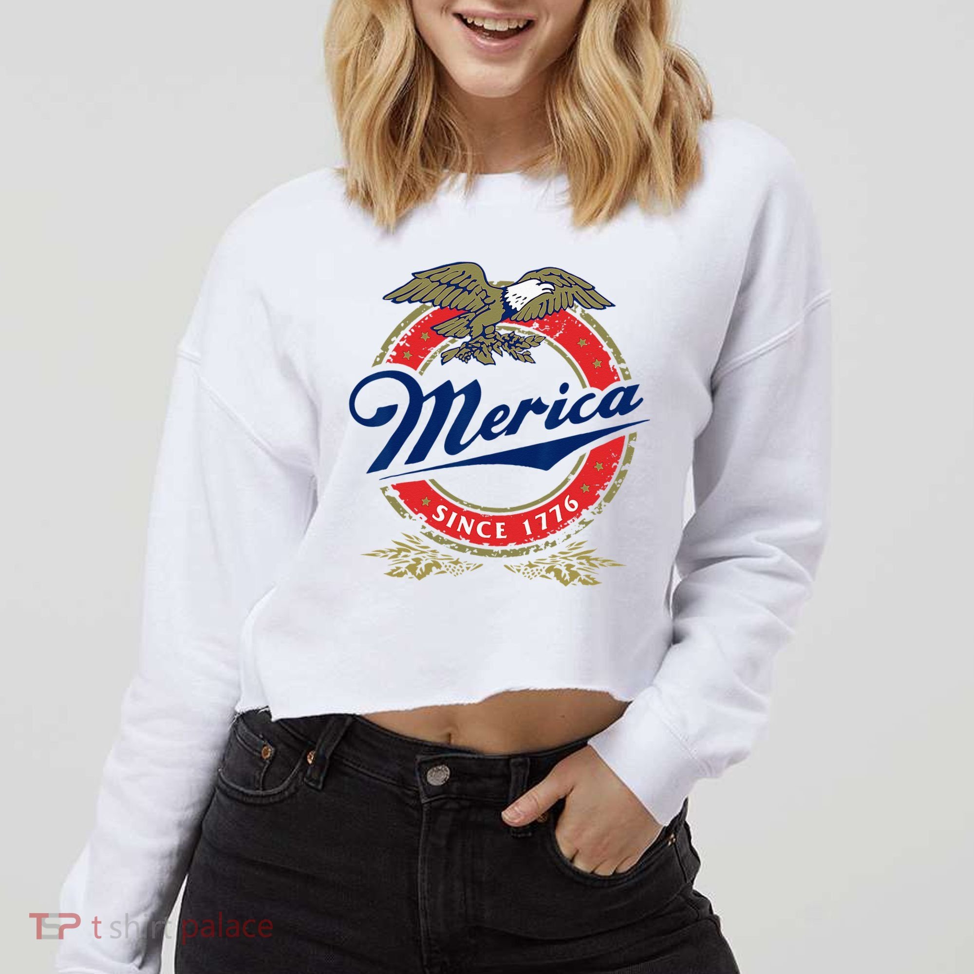 Merica Since 1776 Funny 4th Of July Merica Since 1776 Cropped Pullover Crew