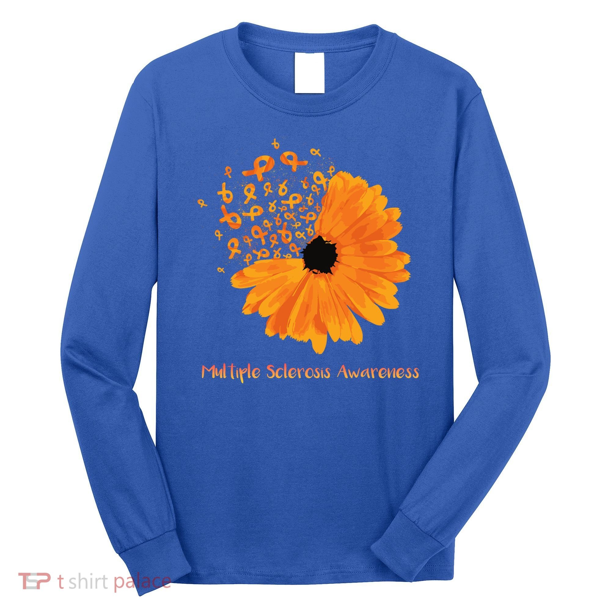 Multiple Sclerosis Awareness Ribbon Flower Ms Hope Fighter Gift Long Sleeve Shirt