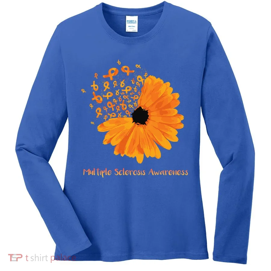 Multiple Sclerosis Awareness Ribbon Flower Ms Hope Fighter Gift Women's Long Sleeve Shirt