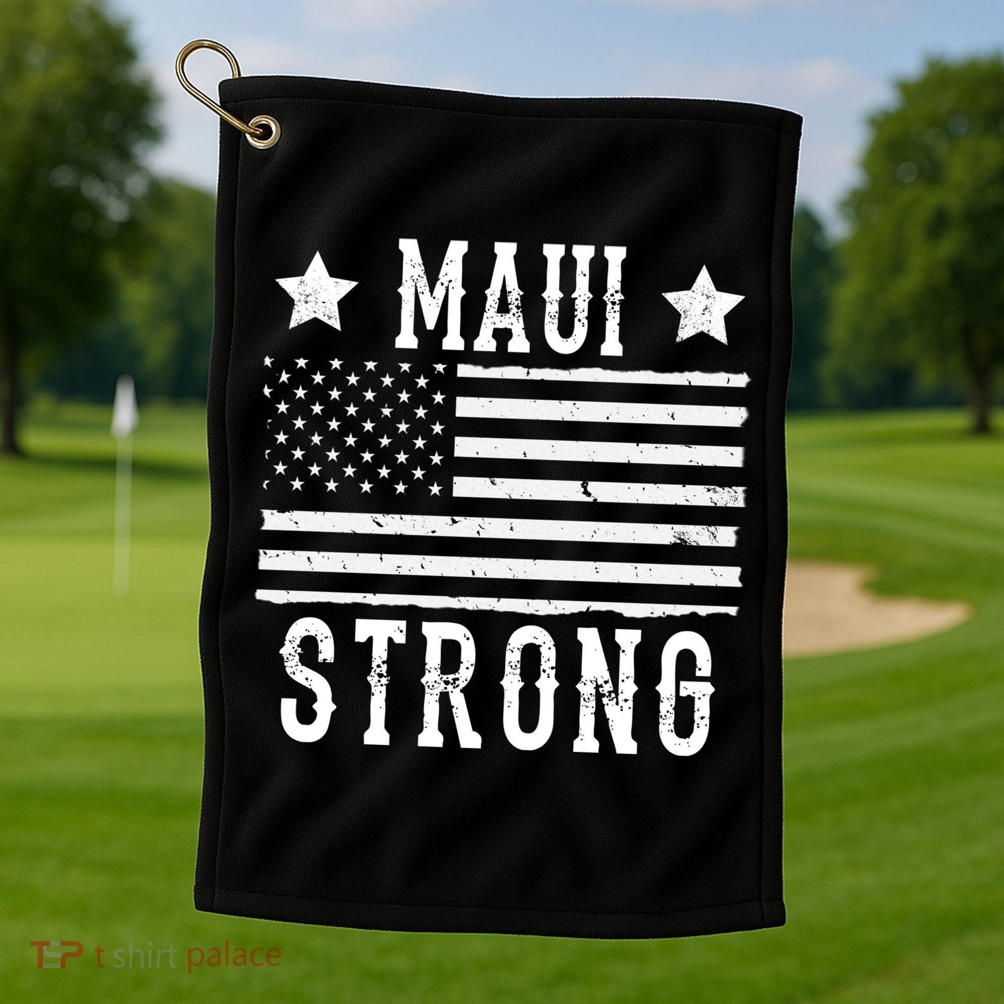 Maui Strong American Flag Golf Towel