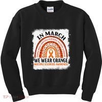 Multiple Sclerosis Awareness Ms Rainbow We Wear Orange Kids Sweatshirt thumb 0