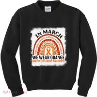 Multiple Sclerosis Awareness Ms Rainbow We Wear Orange Kids Sweatshirt thumb 0