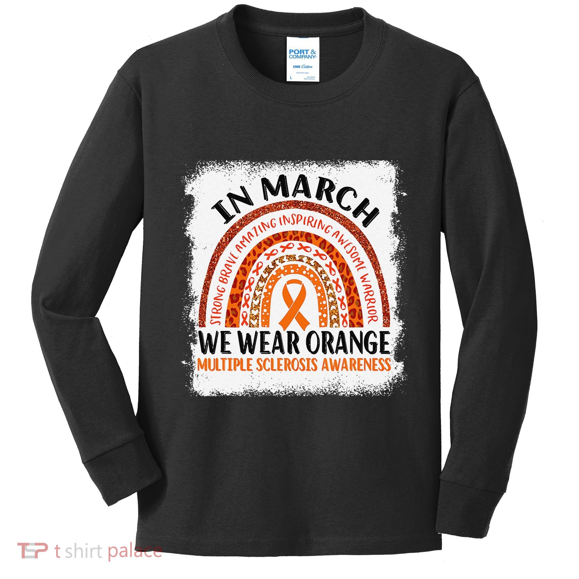 Multiple Sclerosis Awareness Ms Rainbow We Wear Orange Kids Long Sleeve Shirt