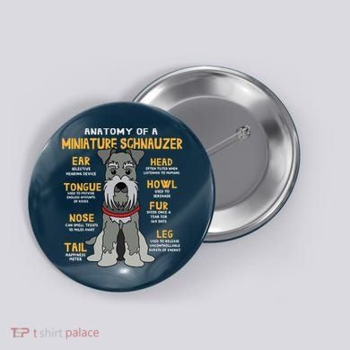 Miniature Schnauzer Anatomy Funny Dog Mum Dad Gift Button