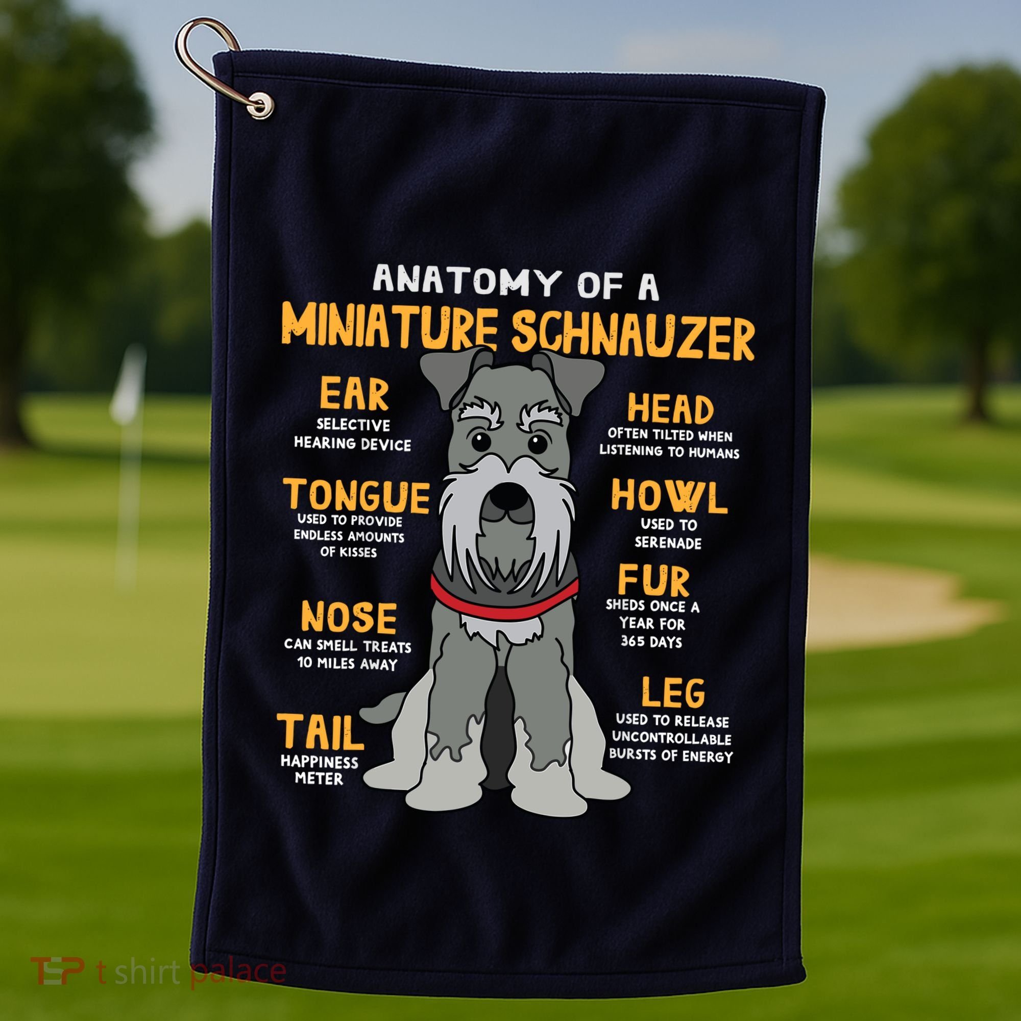 Miniature Schnauzer Anatomy Funny Dog Mum Dad Gift Golf Towel