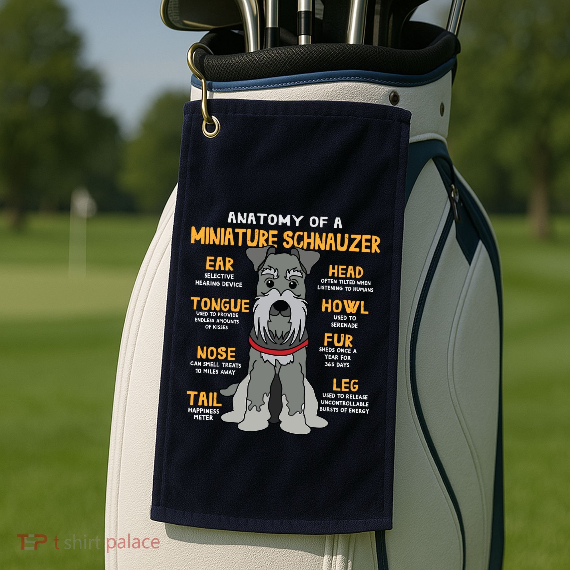 Miniature Schnauzer Anatomy Funny Dog Mum Dad Gift Golf Towel