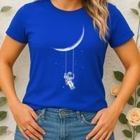 Moon Swing Astronaut Stars Space Man Funny Gift Women's T-Shirt thumb 2