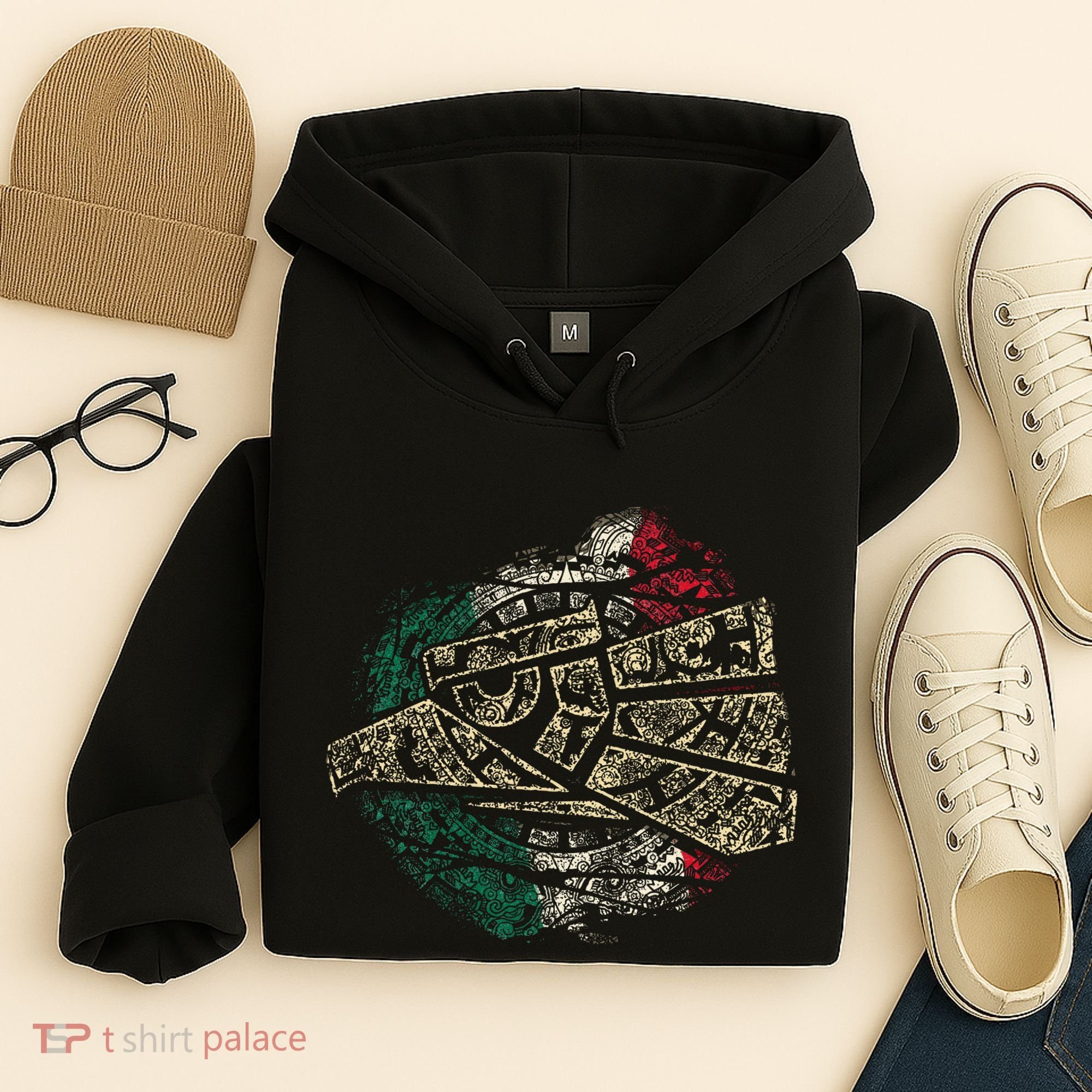 Mexico Sacred Aztec Calendar Mexican Eagle Archeological Hoodie