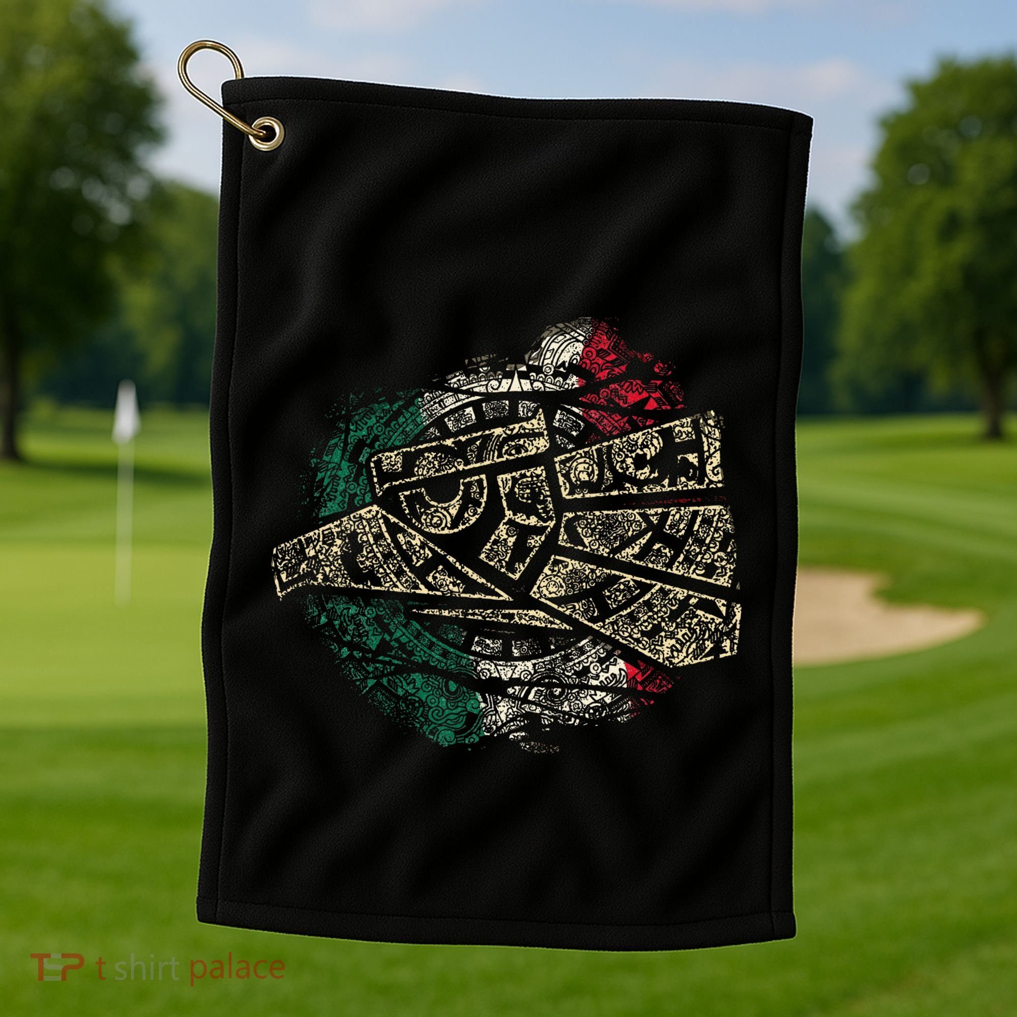 Mexico Sacred Aztec Calendar Mexican Eagle Archeological Golf Towel