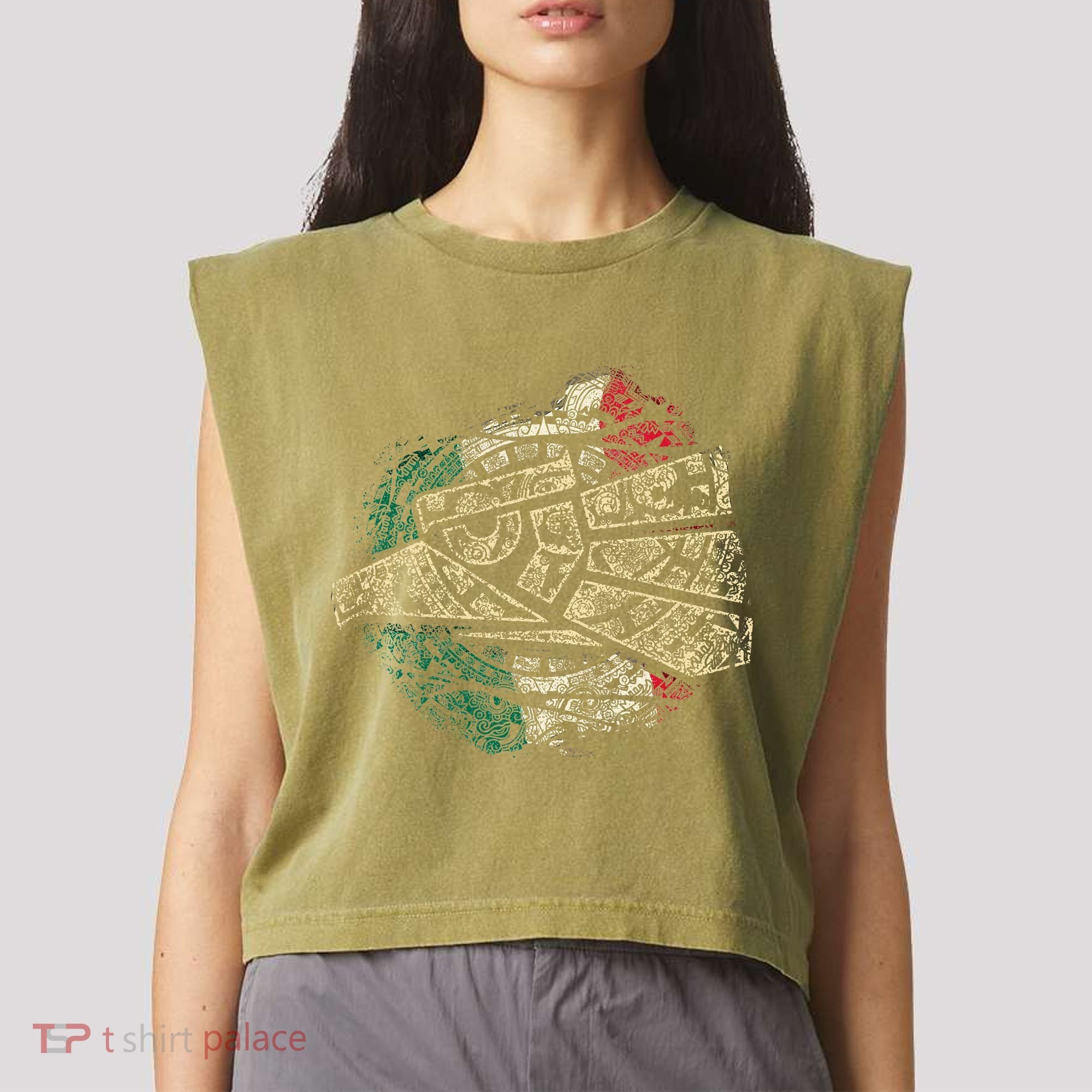 Mexico Sacred Aztec Calendar Mexican Eagle Archeological Garment-Dyed Women's Muscle Tee
