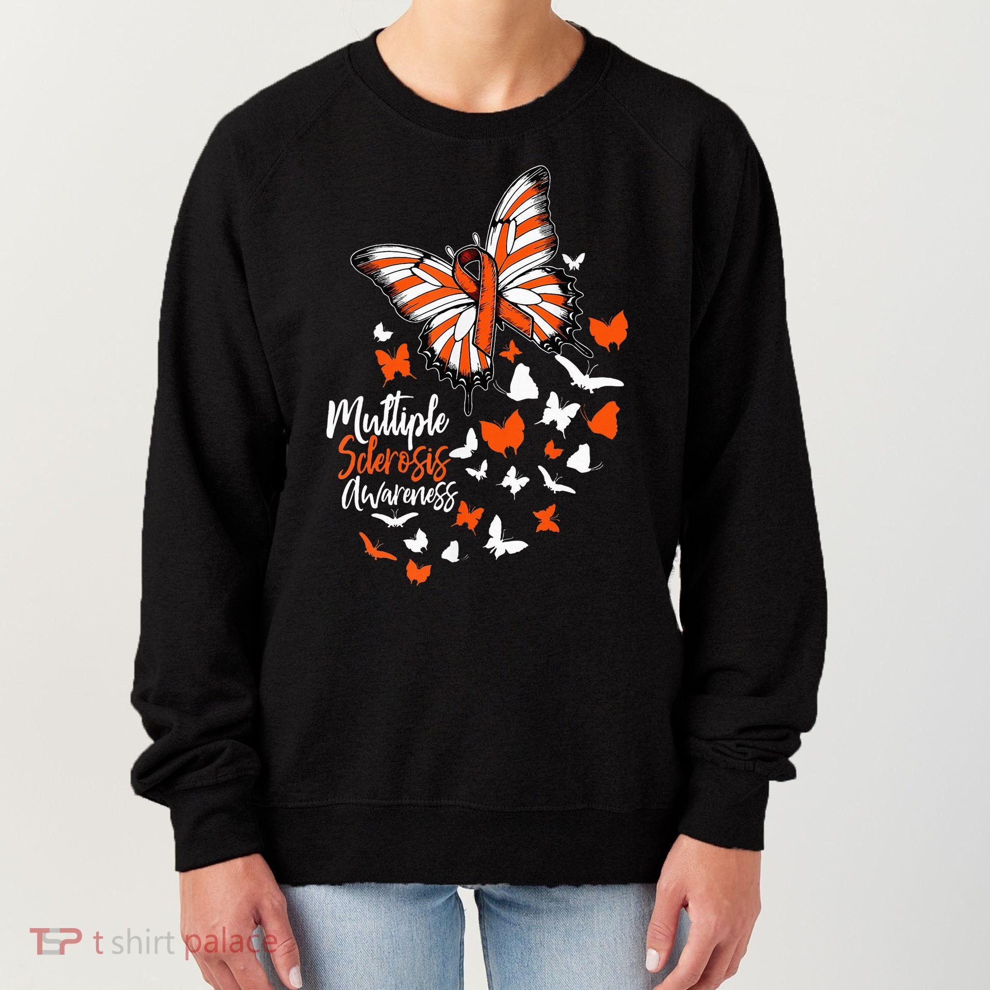 Multiple Sclerosis Awareness Butterfly Orange Ribbon  Women's Sweatshirt